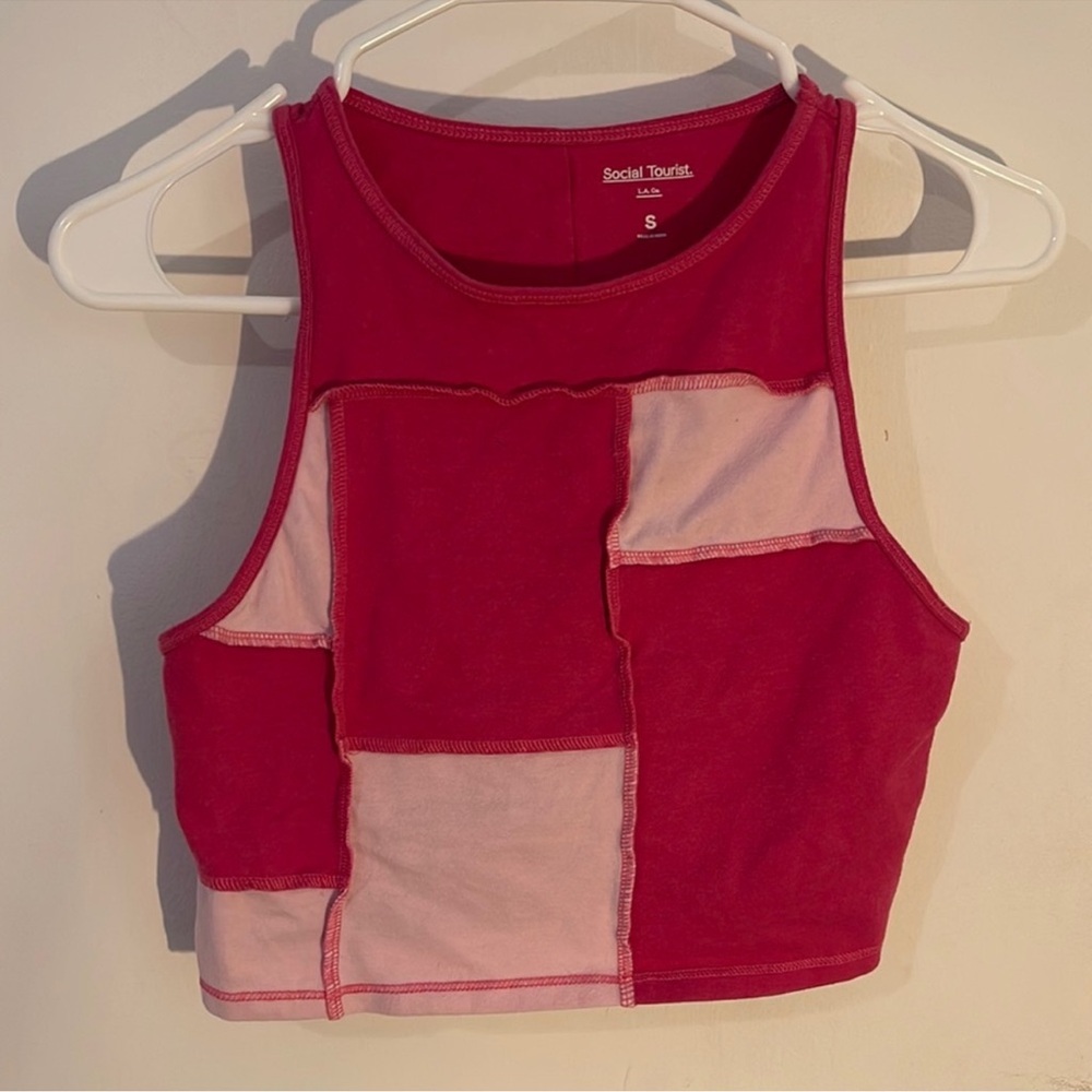 Hollister/Social Tourist Patchwork Red and Pink Tank Crop Top